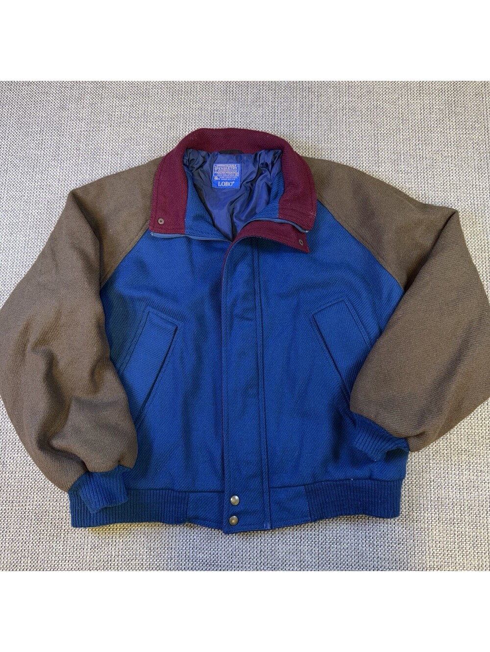 Vintage Pendleton Lobo Wool Bomber Jacket Mens XL Blue Brown Vintage Thinsulate